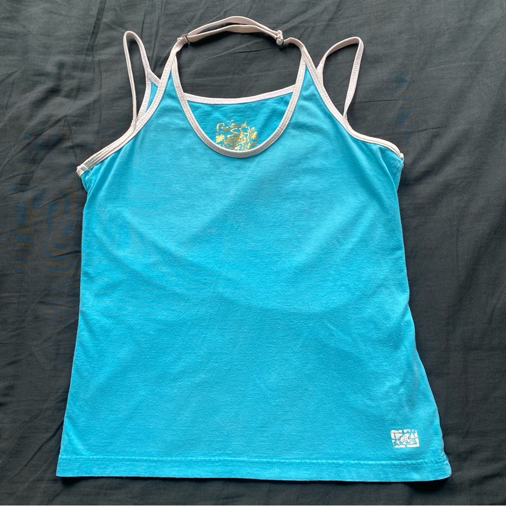 Women’s Aqua Blue Halter Tank Top with Contrast Trim
